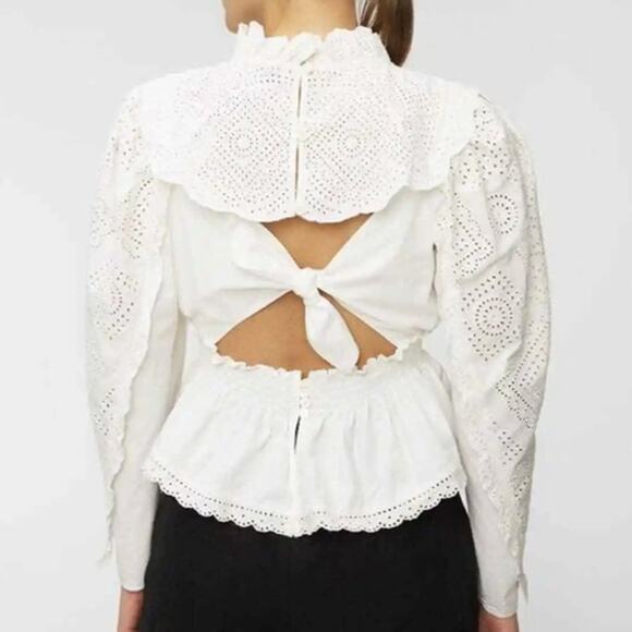 Sea Vienne Lilac Pink Long Sleeve Eyelet Open Back Top 6 S/M Medium NEW NWT - Picture 4 of 5